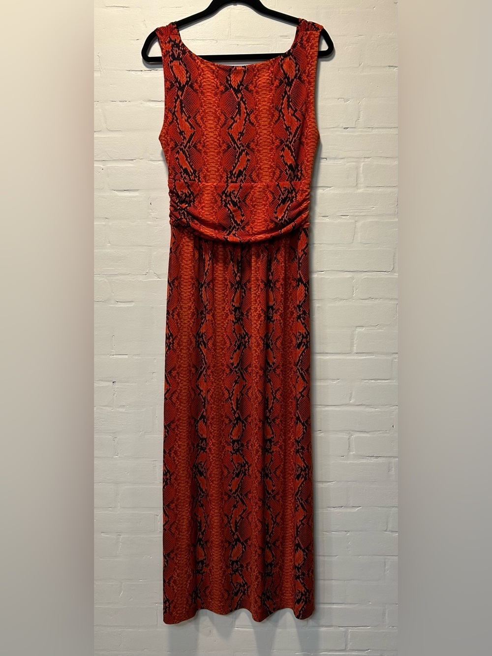 Vince Camuto Orange Snake Print Maxi Dress Cowl Neck Sleeveless Stretch Size M - Picture 6 of 8